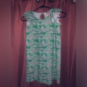 The Beaufort Bonnet Company Green & Pink Floral Ruffle Sleeve Shift Dress Easter